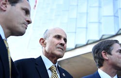 Former Los Angeles County Sheriff Lee Baca, center, walks out of the feferal courthouse after listening to closing arguents in his obstruction of justice trial on December 19, 2016. Baca has been sentenced to three years in prison on Friday, May 12, 2017.