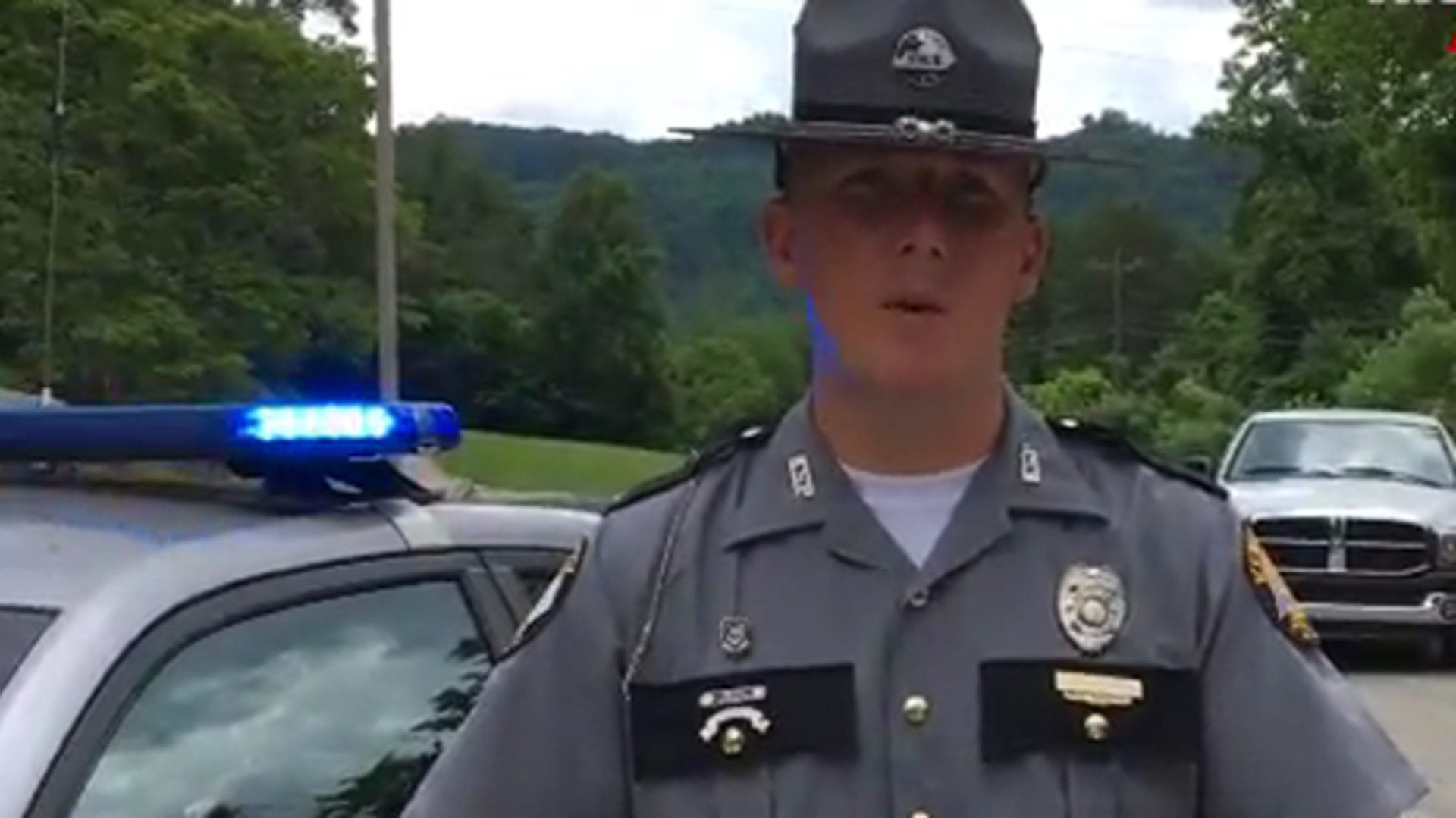 Kentucky State Police Public Affairs Trooper Shane Jaccobs speaks to the media after two Knox County Sheriff's deputies were shot and wounded while serving a warrant Monday morning.