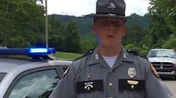 Kentucky State Police Public Affairs Trooper Shane Jaccobs speaks to the media after two Knox County Sheriff&apos;s deputies were shot and wounded while serving a warrant Monday morning.