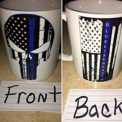 The front of cup is at left, the back at right. The front of cup is at left, the back at right.