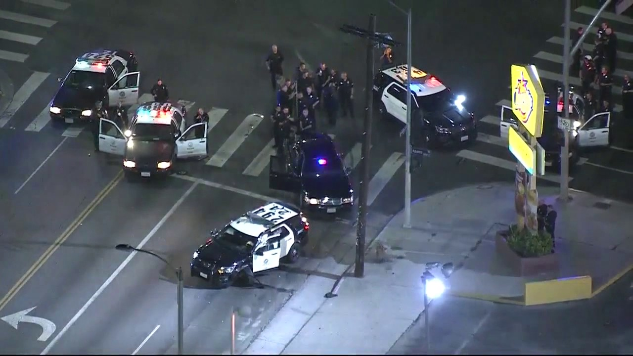 Stolen LAPD cruisers end in crashes in South Los Angeles after chases