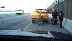 A recently released dashboard camera video shows a Nevada Highway Patrol trooper help rescue a dog running loose on the highway. A recently released dashboard camera video shows a Nevada Highway Patrol trooper help rescue a dog running loose on the highway.