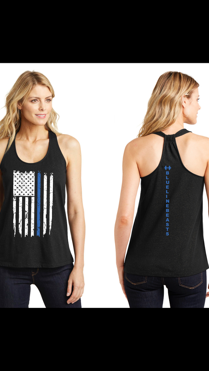 Womens Loop Back Racerback Sleeveless Shirt With Thin Blue Line