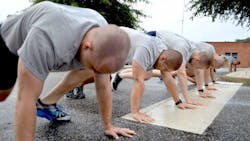 Members of the Virginia State Police's 126th Basic Session take part in physical training exercises. Members of the Virginia State Police's 126th Basic Session take part in physical training exercises.