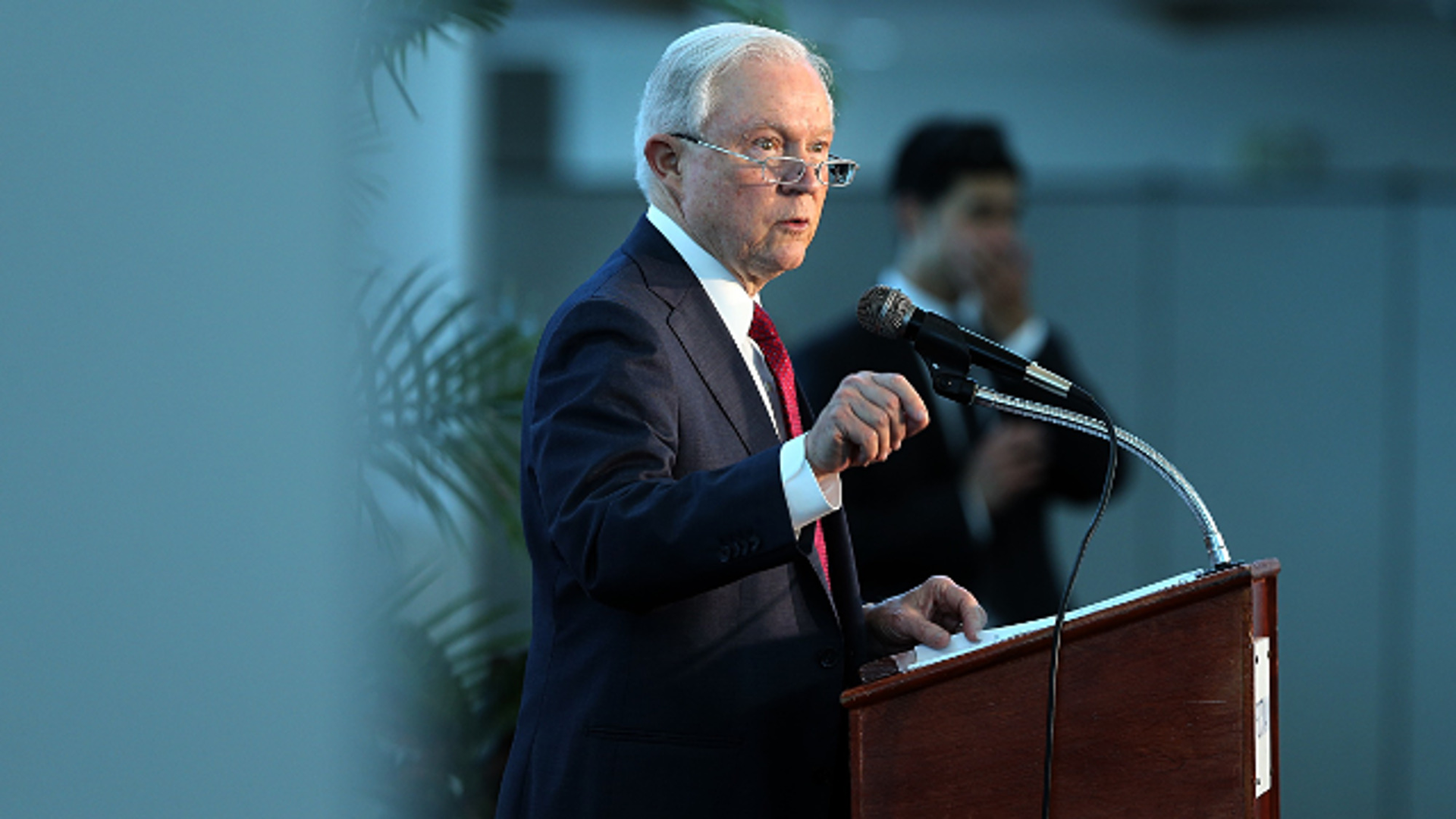 Attorney General Jeff Sessions speaks at Port of Miami Terminal E, on Wednesday, Aug. 16, 2017.