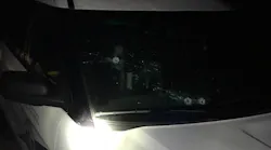Multiple bullets struck the front end, windshield and in-car computer of Trooper Nate Dawson’s State Patrol SUV, but the trooper escaped injury by ducking behind the vehicle.
