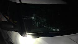 Multiple bullets struck the front end, windshield and in-car computer of Trooper Nate Dawson&rsquo;s State Patrol SUV, but the trooper escaped injury by ducking behind the vehicle.