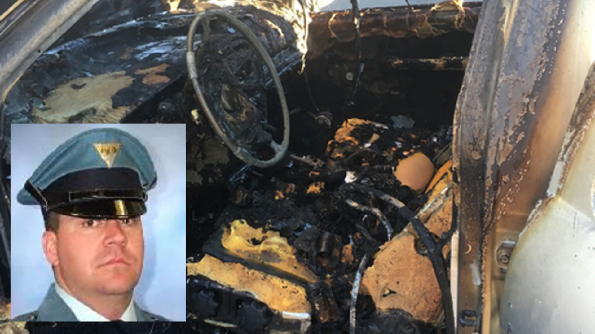 A New Jersey State Police Sgt. James Mitchell rescued a couple from a burning vehicle while driving to work Monday morning.