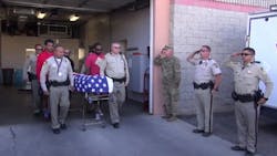 Officer Charleston Hartfield's body was escorted to Palm Downtown Mortuary and Cemetery ahead of his funeral on Thursday. Officer Charleston Hartfield's body was escorted to Palm Downtown Mortuary and Cemetery ahead of his funeral on Thursday.