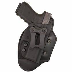 The holster and visible (when worn) belt clip. Note the soft large double layer leather inside waist paddle for stability and comfort