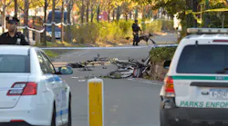 Bikes lay scattered where they were hit by a driver on West Street near West Houston Street Tuesday Oct. 31, 2017 after an attack in Manhattan, N.Y. leaving at least eight people dead.