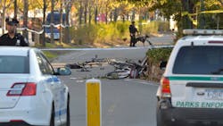 Bikes lay scattered where they were hit by a driver on West Street near West Houston Street Tuesday Oct. 31, 2017 after an attack in Manhattan, N.Y. leaving at least eight people dead. Bikes lay scattered where they were hit by a driver on West Street near West Houston Street Tuesday Oct. 31, 2017 after an attack in Manhattan, N.Y. leaving at least eight people dead.