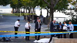 Responders and police on the scene after a gunman emerged from a crashed Home Depot truck and opened fire after apparently plowing down four riders Tuesday afternoon on a Lower Manhattan bike path Tuesday, Oct. 31, 2017 in Manhattan.