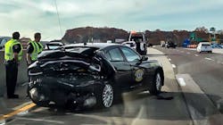 A Missouri Highway Patrol officer was injured when a pickup truck hit the back of his patrol car on Interstate 44 Saturday. A Missouri Highway Patrol officer was injured when a pickup truck hit the back of his patrol car on Interstate 44 Saturday.