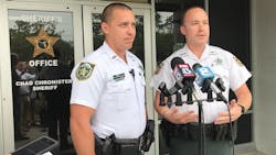 Hillsborough County Sheriff's Deputies Trent Migues, left, and Benjamin Thompson helped rescue 82-year-old Leona Evans after she crashed her SUV into a pond Saturday evening. Hillsborough County Sheriff's Deputies Trent Migues, left, and Benjamin Thompson helped rescue 82-year-old Leona Evans after she crashed her SUV into a pond Saturday evening.