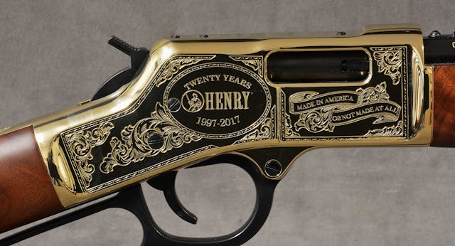 This year, Henry Rifles is celebrating their 20th anniversary with an Anniversary Edition. The Anniversary Edition Big Boy rifles feature highly-detailed, hand-engraved brass receivers boasting the brand&rsquo;s motto, &ldquo;Made in America or Not Made at All.&rdquo; The stocks are hand-selected AAA Presentation grade American Walnut.
