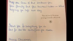 A stranger left a holiday card on a Mecklenburg County deputy’s patrol car, and it apparently touched the entire department. A stranger left a holiday card on a Mecklenburg County deputy’s patrol car, and it apparently touched the entire department.