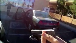 After being cornered by Metro Police officers on Dec. 9, an attempted robbery suspect with a baseball bat shattered the front door and got into a central valley convenience store, prompting a sergeant to shoot and wound him. After being cornered by Metro Police officers on Dec. 9, an attempted robbery suspect with a baseball bat shattered the front door and got into a central valley convenience store, prompting a sergeant to shoot and wound him.