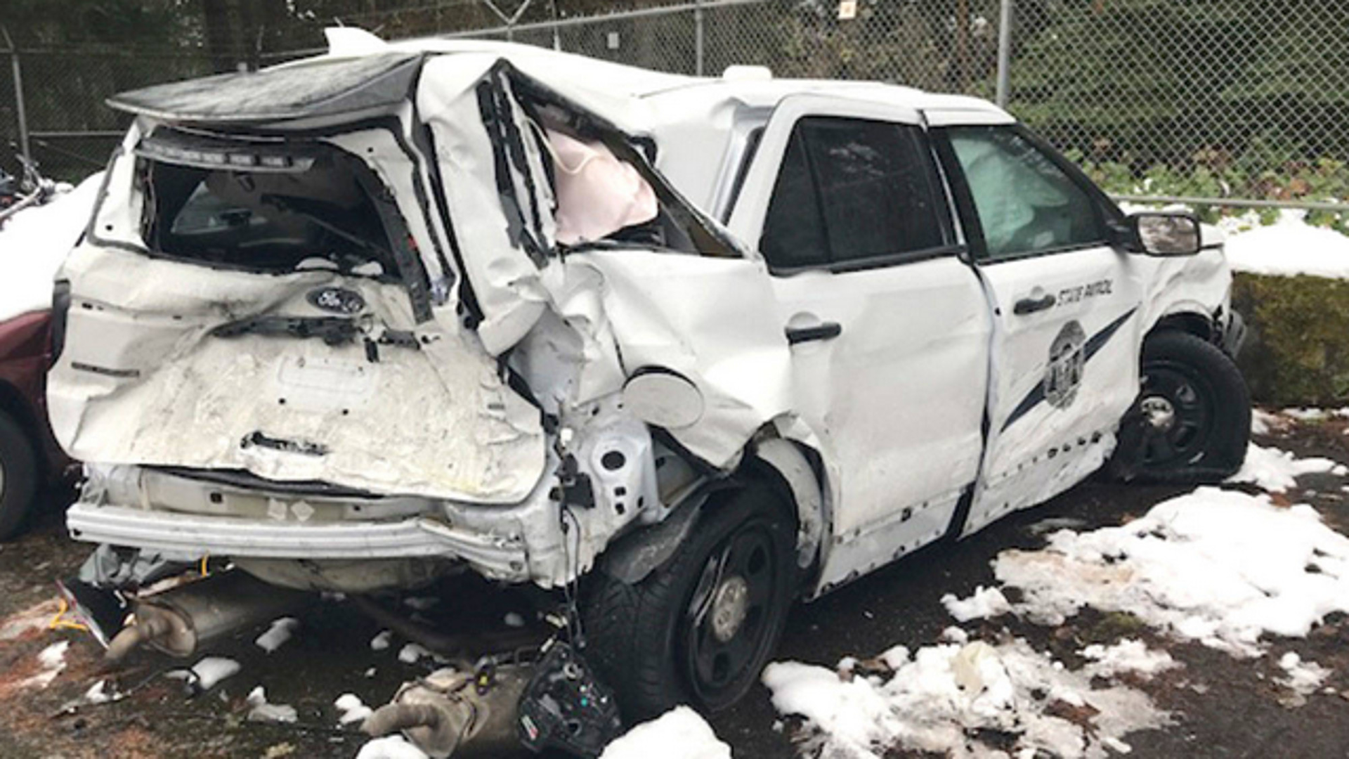 Washington State Patrol Trooper Michael Patoc was seriously injured after his patrol vehicle was struck Tuesday night.