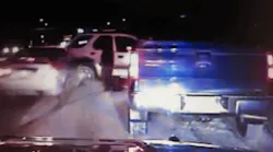 A harrowing dashcam video released on Facebook and Twitter shows Washington County Sheriff's Deputy Greg Reiter being thrown to the ground after a car struck an SUV in Hugo.