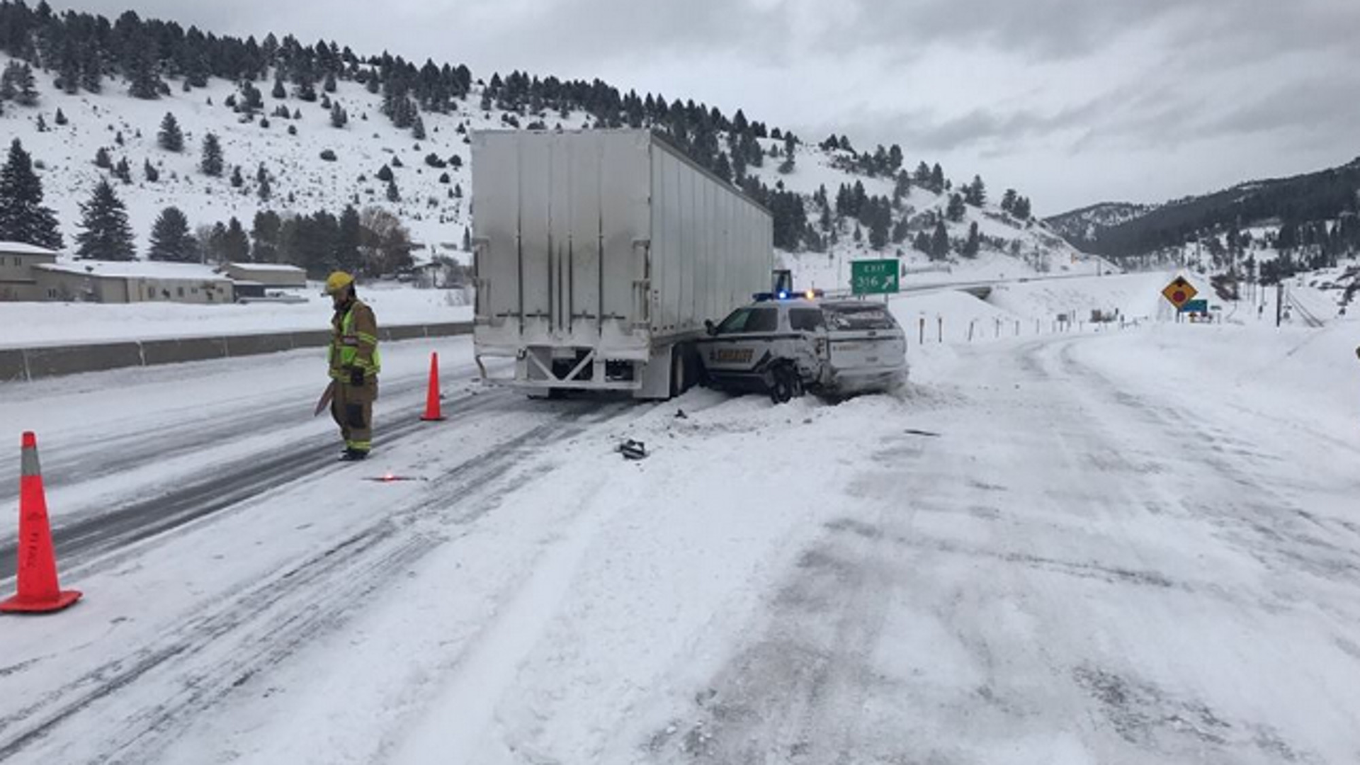 Gallatin County Sheriff's Deputy Randy Schott is lucky to be alive after his patrol car was struck by a tractor trailer Saturday morning.