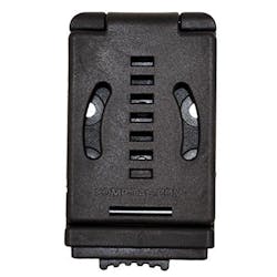 The shooter's body side of closed PLM. Gear attachment holes are seen trough stress relief slots. Horizontal slots are for secure belt width attachment. Hinged at top and release button at bottom. Simply attach to holster or pouches, loop over belt and close. The shooter's body side of closed PLM. Gear attachment holes are seen trough stress relief slots. Horizontal slots are for secure belt width attachment. Hinged at top and release button at bottom. Simply attach to holster or pouches, loop over belt and close.