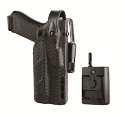 The LE5 body-worn camera is able to connect with CAS and smartphone technology. The moment the firearm is removed from the holster, the body camera continually records until the officer stops it.