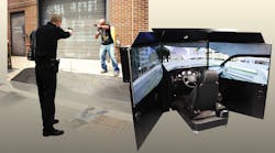 The CaPOST Regional Skills Training Centers program has 108 driving simulators and 24 force-option simulators. “The reason we bring driving simulation and force option simulation together is because that’s the most realistic of what our officers do out there,” says Chuck Deakins, a retired law enforcement officer from Santa Ana, Calif., and current specialist with FAAC, Inc. “They drive to a scene and then they interact.” The CaPOST Regional Skills Training Centers program has 108 driving simulators and 24 force-option simulators. “The reason we bring driving simulation and force option simulation together is because that’s the most realistic of what our officers do out there,” says Chuck Deakins, a retired law enforcement officer from Santa Ana, Calif., and current specialist with FAAC, Inc. “They drive to a scene and then they interact.”