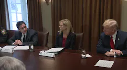 John Cronan, acting assistant attorney general of the Justice Department’s criminal division, (seen on the left0 briefed Trump on the gang activity, telling him that MS-13 is 'one of the most significant threats to the public safety of our communities.'