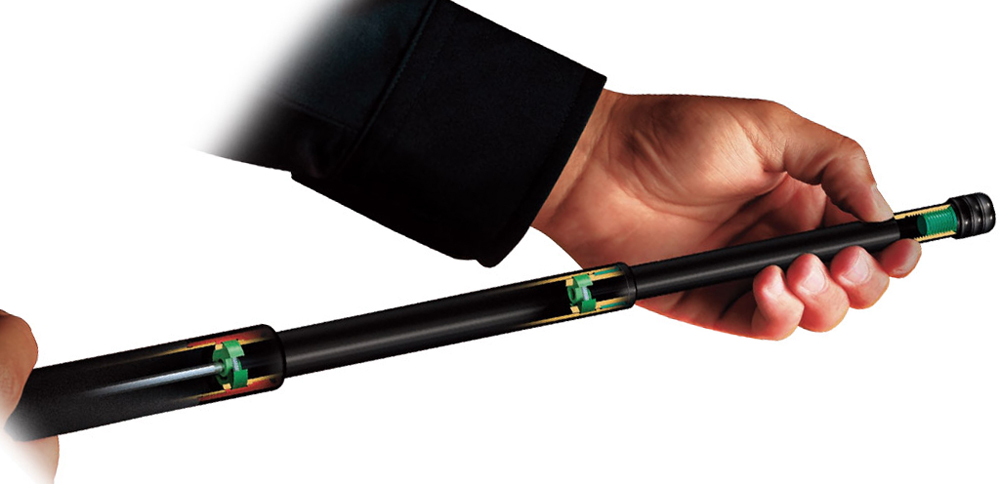 With a simple button push and light pressure, the Talon batons close up. Talk about evolution!