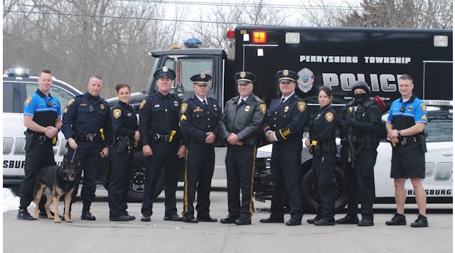 The uniform of Perrysburg Township PD consists of lines from Elbeco and the Blauer Rip-Stop with an embroidered name and sewn-on bade. The K9 unit uses Propper&apos;s Rip-Stop.
