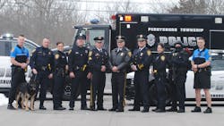 The uniform of Perrysburg Township PD consists of lines from Elbeco and the Blauer Rip-Stop with an embroidered name and sewn-on bade. The K9 unit uses Propper's Rip-Stop. The uniform of Perrysburg Township PD consists of lines from Elbeco and the Blauer Rip-Stop with an embroidered name and sewn-on bade. The K9 unit uses Propper's Rip-Stop.