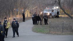 Police investigate a crime scene on April 9, 2018 in Canarsie Park in Brooklyn where the torso of a woman was found. Police investigate a crime scene on April 9, 2018 in Canarsie Park in Brooklyn where the torso of a woman was found.