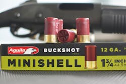 The Minishell Buckshot uses a hybrid load of 4B and 1B shot. There are seven pellets of 4B and four pellets of 1B and the payload weighs 19 grams.