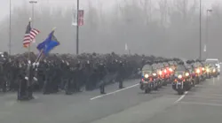 Hundreds of police from across Connecticut and the nation gathered at Pratt & Whitney Stadium Friday to honor Trooper Kevin Miller.