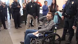 Officer Charles Hatley is seen after being released from Kootenai Health in March. Officer Charles Hatley is seen after being released from Kootenai Health in March.