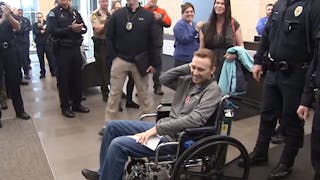 Officer Charles Hatley is seen after being released from Kootenai Health in March.