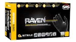 SAS Safety Corporation RAVEN Professional Black 6 mil deluxe Nitrile Disposable Exam Gloves are sold in cases of 10 boxes of 100 gloves.