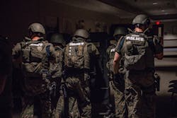 NMMA ERT utilizing Lighthawk shields and Lighthawk XT 2.0 entry vests during a regional active shooter training scenario. Image courtesy of Armor Express