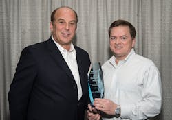 Elbeco&rsquo;s President &amp; CEO, David Lurio (on left) and our Vice President of Sales and Marketing, David Burnette (right), receiving the award for Best Public Safety Product Innovation by the NAUMD during the 2018 expo.