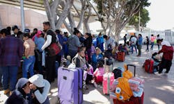 Mostly women and children are gathered at the Chaparral pedestrain area waiting to seek asylum on April 24, 2018, Tijuana, Baja California, Mexico.