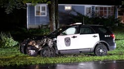 Two Raymond police vehicles collided Tuesday night while responding to a call.