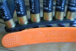 12 gauge QuickStrips are great for feeding single and double barrel shotguns. They are flexible injection molded urethane strips that hold shells in a row.