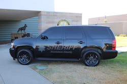 Modern graphics can give a “stealth” aspect to LEPVs, as seen in this Stanislaus Co. Sheriff’s Department (Calif.) Canine Unit. Modern graphics can give a “stealth” aspect to LEPVs, as seen in this Stanislaus Co. Sheriff’s Department (Calif.) Canine Unit.