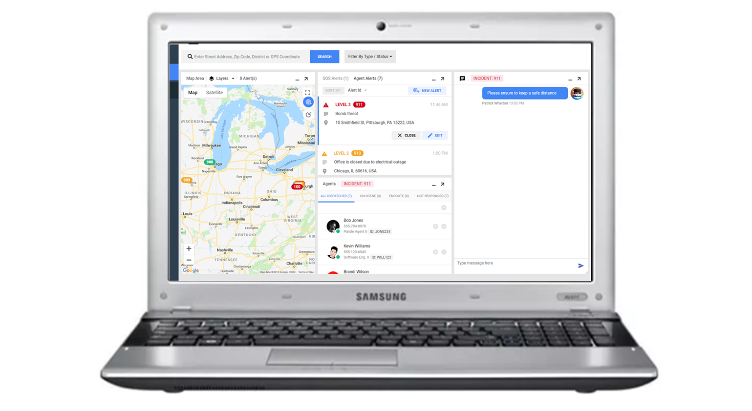 Agent Alert is a secure messaging app that can be initiated from the Galaxy smartphone or a single web console to allow central command to distribute both critical and non-emergency messages to anyone within the department as needed.
