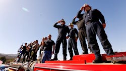 Firefighters salute the procession as the hearse carrying the casket of Ventura County Sheriff Sgt. Ron Helus, who was killed yesterday in the Thousand Oaks mass shooting, as it heads north on the 101 Freeway headed to Ventura. Firefighters salute the procession as the hearse carrying the casket of Ventura County Sheriff Sgt. Ron Helus, who was killed yesterday in the Thousand Oaks mass shooting, as it heads north on the 101 Freeway headed to Ventura.
