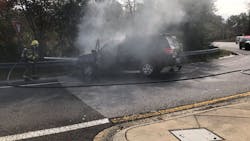 Maryland State Police Trooper Warren Thompson is being credited with rescuing a man before his vehicle burst into flames Wednesday afternoon. Maryland State Police Trooper Warren Thompson is being credited with rescuing a man before his vehicle burst into flames Wednesday afternoon.