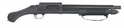 The 590 Shockwave SPX is a 6-shot, 12-gauge firearm with a 14-inch barrel. This one has a barrel with a breaching tip, a heatshield and mounting area for extra rounds. The Shockwave SPX is likely a good combination for specific law enforcement assignments. Mossberg is located at booth #12734.