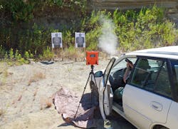Testing deflection of bullets as it passes through windshield. Testing deflection of bullets as it passes through windshield.