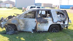 Grimes County Sheriff's Deputy Reed Edelman was fortunate to survive a fiery crash during a pursuit Monday night. Grimes County Sheriff's Deputy Reed Edelman was fortunate to survive a fiery crash during a pursuit Monday night.